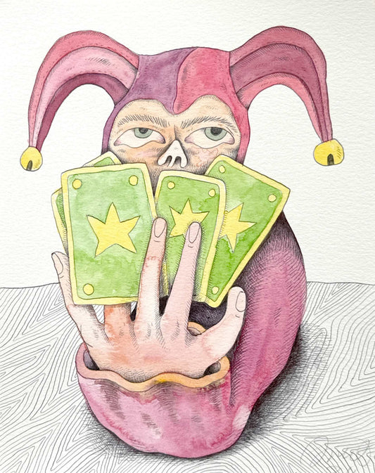 034 - "Joker with Cards" Watercolor Painting by Jim Mooijekind
